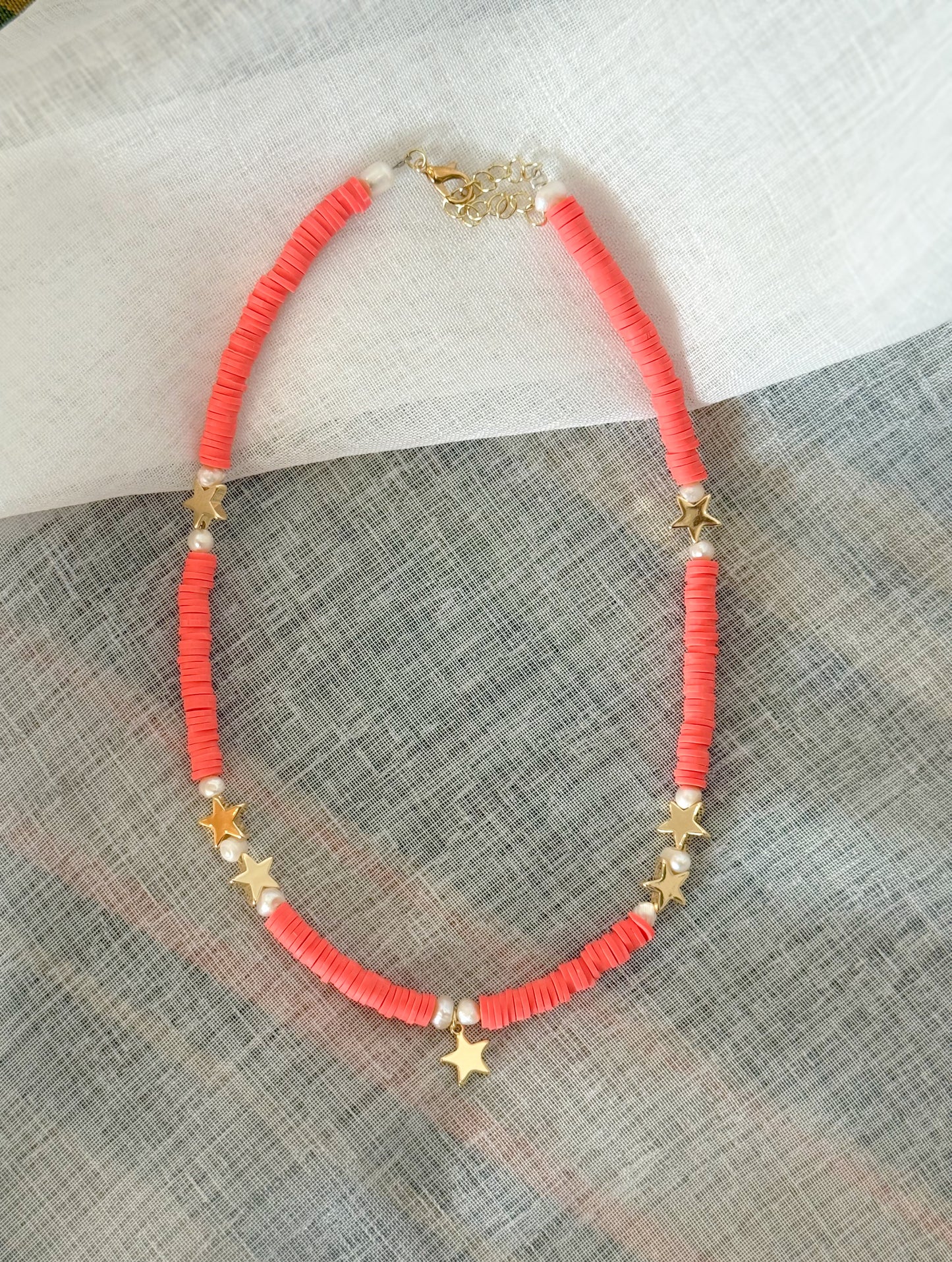 Coral Stars Heishi Necklace